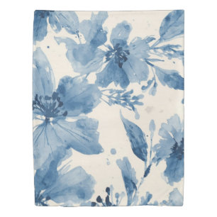 Blue Watercolor Floral Painted Botanical Whimsical Duvet Cover