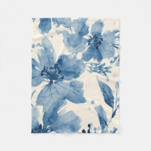 Blue Watercolor Floral Painted Botanical Whimsical Fleece Blanket