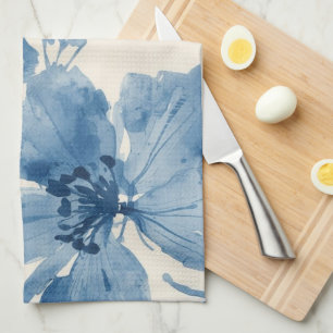 Blue Watercolor Floral Painted Botanical Whimsical Kitchen Towel