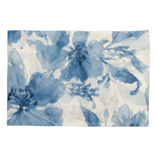 Blue Watercolor Floral Painted Botanical Whimsical Pillow Case
