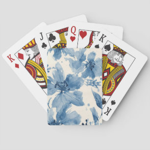 Blue Watercolor Floral Painted Botanical Whimsical Poker Cards