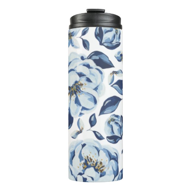 Blue Watercolor Floral Pattern  Thermal Tumbler (Front)