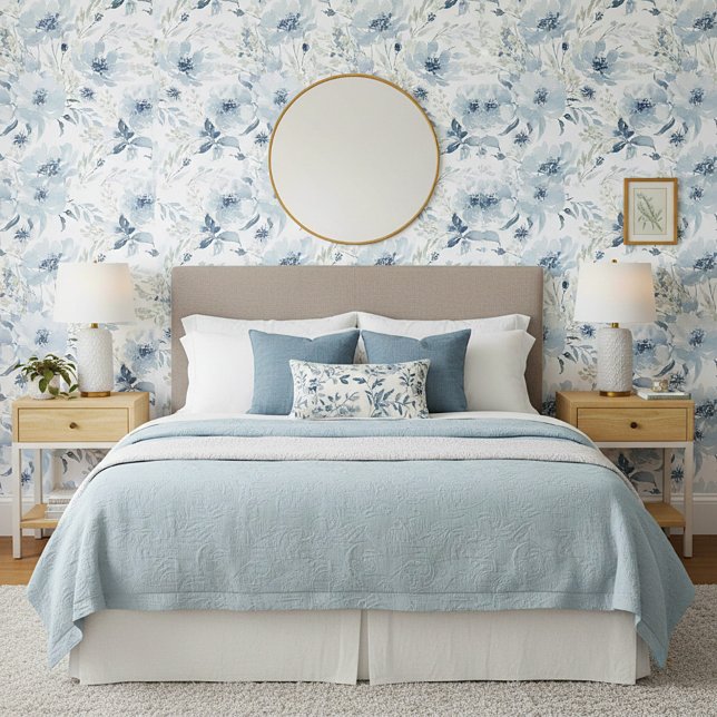 Blue watercolor floral pattern wallpaper  (Creator Uploaded)