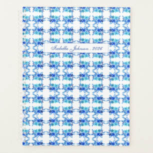 Blue Watercolor Floral Personalized Planner