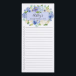 Blue Watercolor Floral Personalized Shopping List  Magnetic Notepad<br><div class="desc">Lined and checkmark box market shopping list design featuring a watercolor blue & white flower frame personalized with your name.</div>