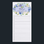 Blue Watercolor Floral Personalized Shopping List  Magnetic Notepad<br><div class="desc">Lined and checkmark box market shopping list design featuring a watercolor blue & white flower frame personalized with your name.</div>