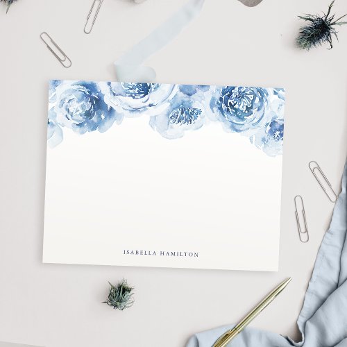 Blue watercolor floral Personalized Stationery Note Card