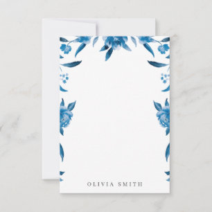 Blue watercolor floral Personalized Stationery Note Card