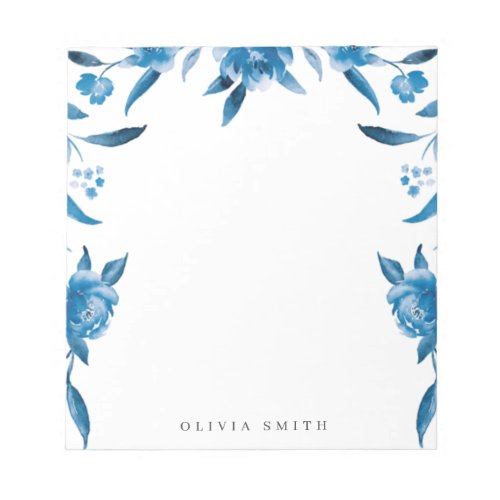 Blue watercolor floral Personalized Stationery Notepad