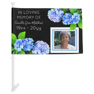 Blue Watercolor Floral Photo Bereavement Funeral Car Flag