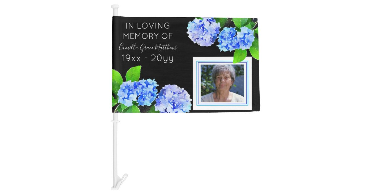 Blue Watercolor Floral Photo Bereavement Funeral Car Flag Zazzle