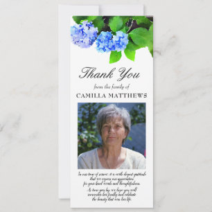 Blue Watercolor Floral Photo Bereavement Thank You