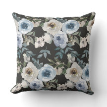 Blue Watercolor Floral Pillow, Floral Throw Pillow