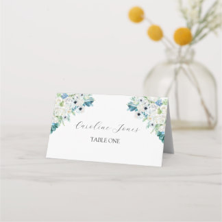 Blue Watercolor Floral Place Cards
