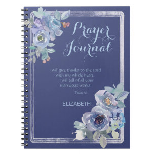Blue Watercolor Floral Psalm Name Prayer Journal