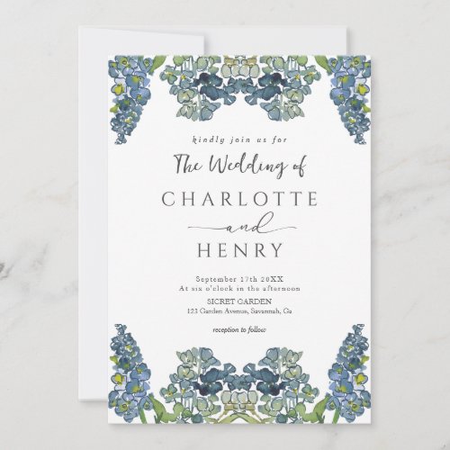 Blue Watercolor Floral QR Code Wedding Invitation