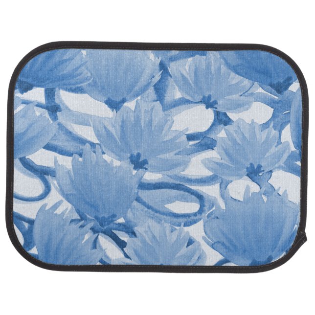 Blue Watercolor Floral Rear Car Floor Mat (Rear)