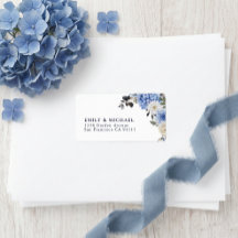 Blue Watercolor Floral Return Address Label