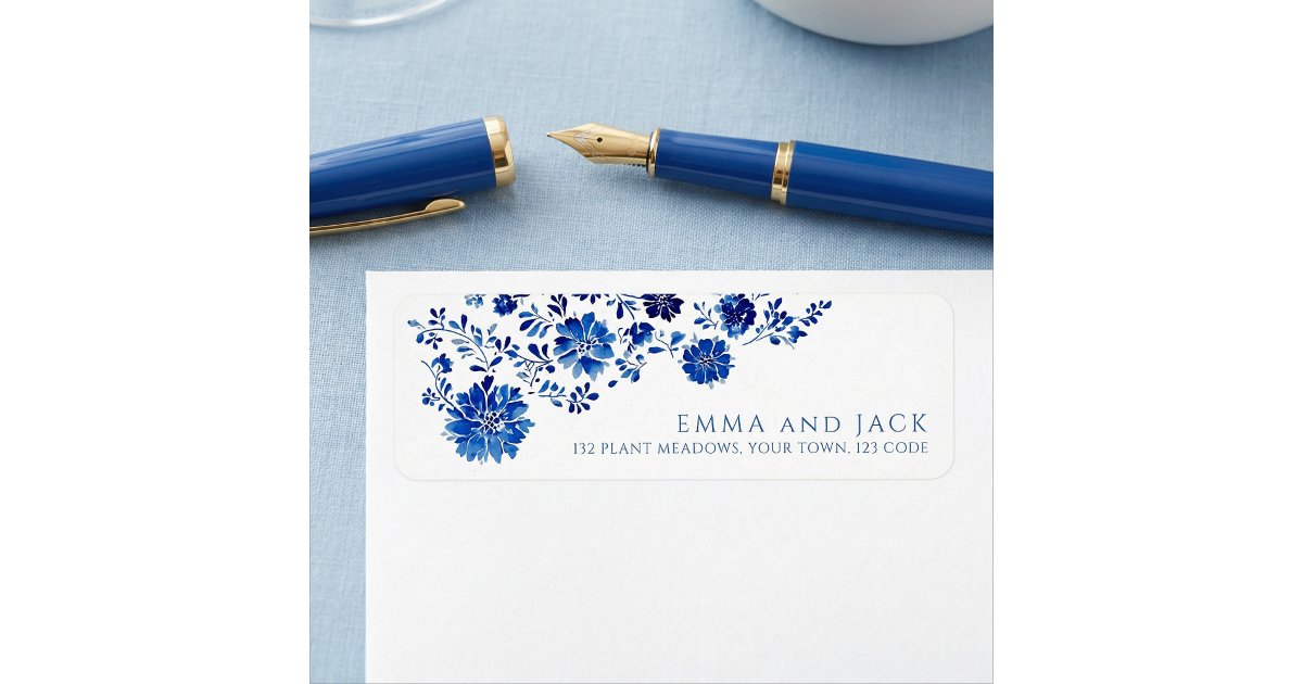 Blue Watercolor Floral Return Address Labels | Zazzle
