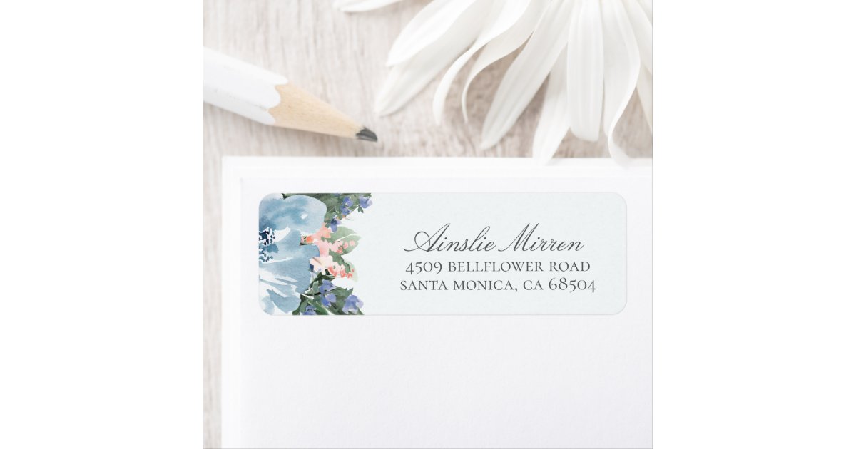 Blue Watercolor Floral Return Address Labels | Zazzle