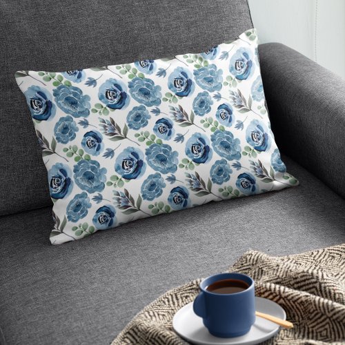 Blue Watercolor Floral Rose Pattern Pillow Case