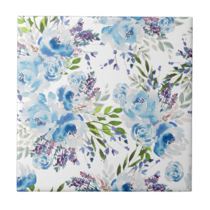 Blue Watercolor Floral Seamless Pattern Ceramic Tile