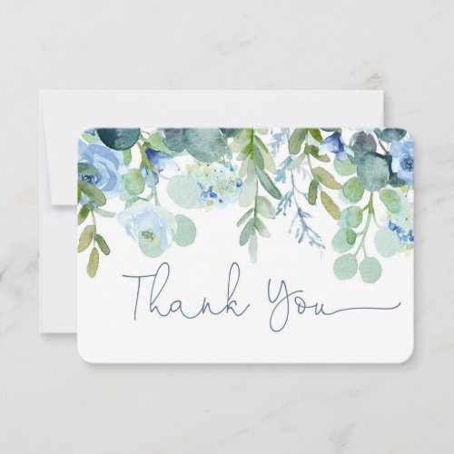 Blue watercolor floral thank you card