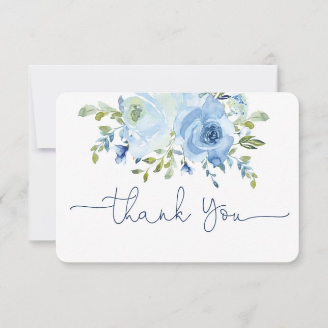 Blue watercolor floral thank you card (Front)