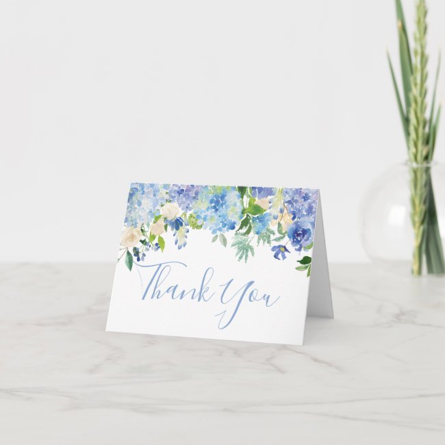 Blue Watercolor Floral Thank You Note Card