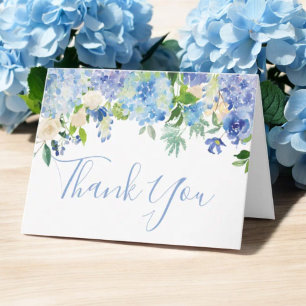 Blue Watercolor Floral Thank You Note Card