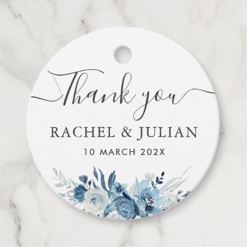 Blue watercolor floral thank you wedding favor tags