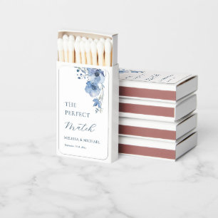 Blue Watercolor Floral "The Perfect Match" Matchboxes