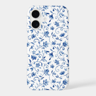 Blue Watercolor Floral Vine Pattern – Elegant iPhone 17 Case