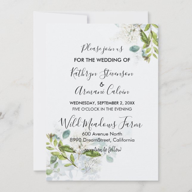 Blue Watercolor Floral Vine Wedding Invitation (Front)