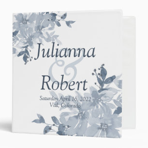 Blue watercolor floral wedding 3 ring binder