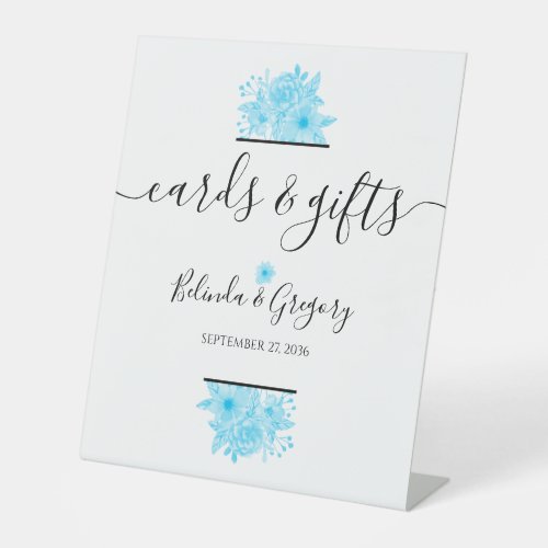 Blue Watercolor Floral Wedding Cards  Gifts  Pedestal Sign
