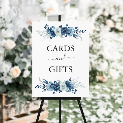 Blue watercolor floral wedding Cards  Gifts sign