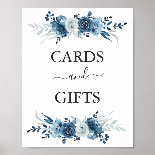 Blue watercolor floral wedding Cards  Gifts sign