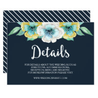 Blue Watercolor Floral Wedding Details Card