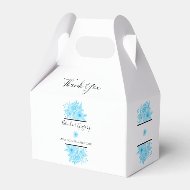 Blue Watercolor Floral Wedding Favor Boxes (Front Side)