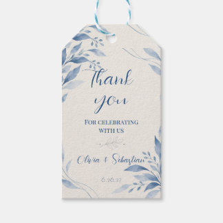 Blue Watercolor Floral Wedding Favor Tags