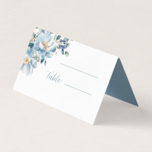 Blue Watercolor Floral Wedding Folded Place Card