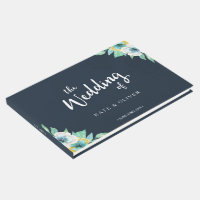 Blue Watercolor Floral Wedding Guest Book