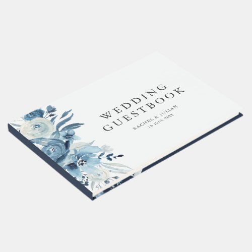 Blue watercolor floral wedding guestbook