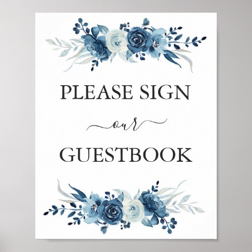 Blue watercolor floral wedding guestbook sign