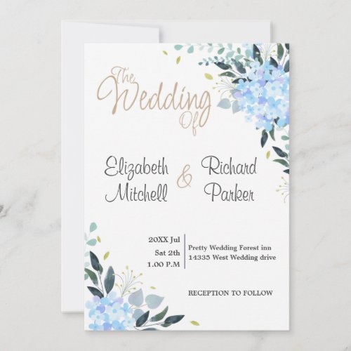 Blue watercolor floral Wedding Invitation