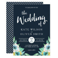 Blue Watercolor Floral Wedding Invitation