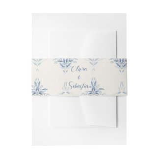 Blue Watercolor Floral Wedding Invitation Belly Band