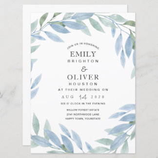 Blue Watercolor Floral Wedding Invitations