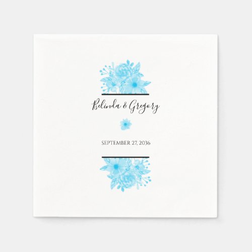 Blue Watercolor Floral Wedding  Napkins